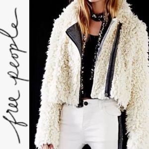 FREE PEOPLE Shaggy Faux Sherpa Moto Jacket Ivory